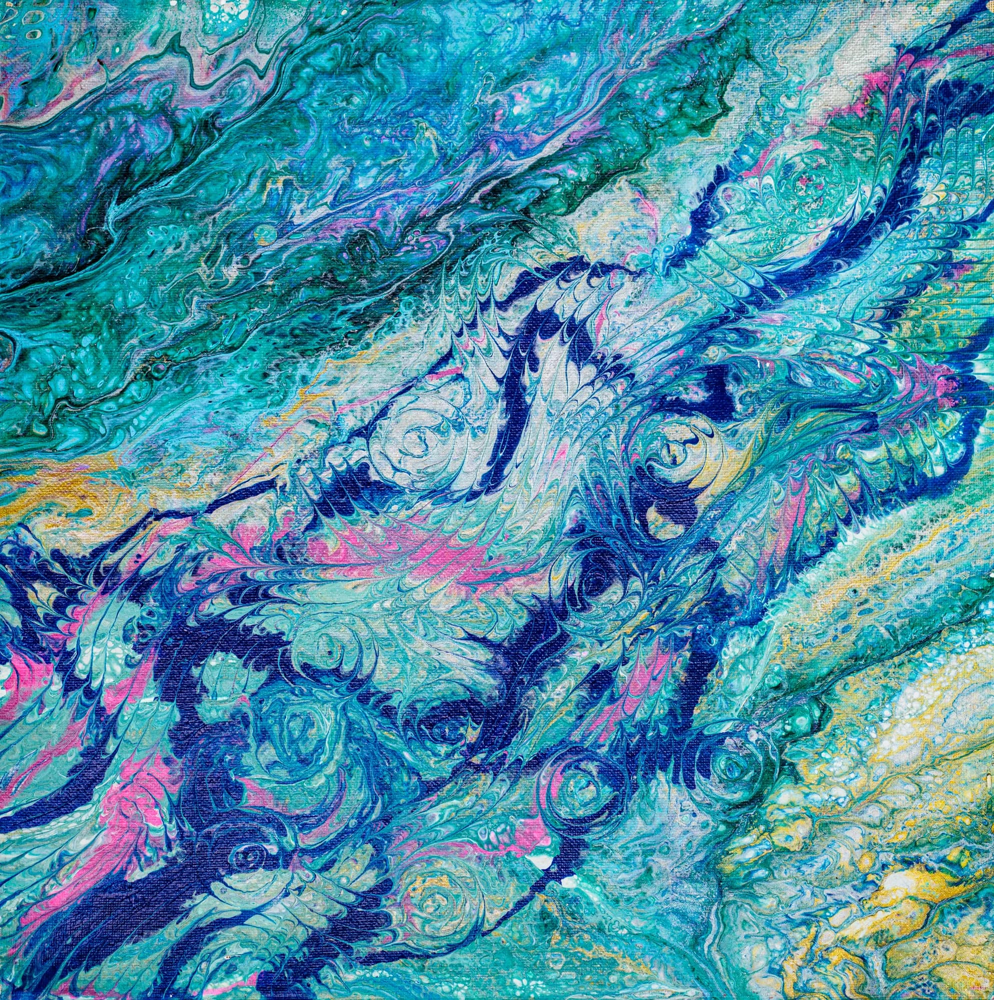 Teal Feather Drift, Acrylic Abstract collection